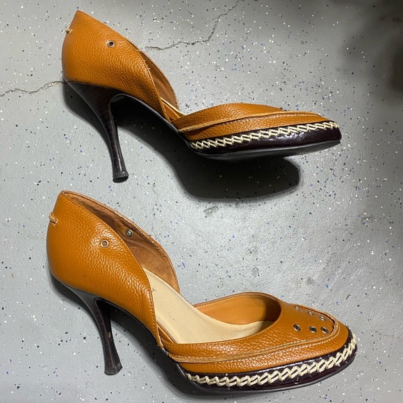 Colin Stuart Women's Size 8B Tan Brown Leather Loafer Style Kitten Heels - Picture 7 of 13